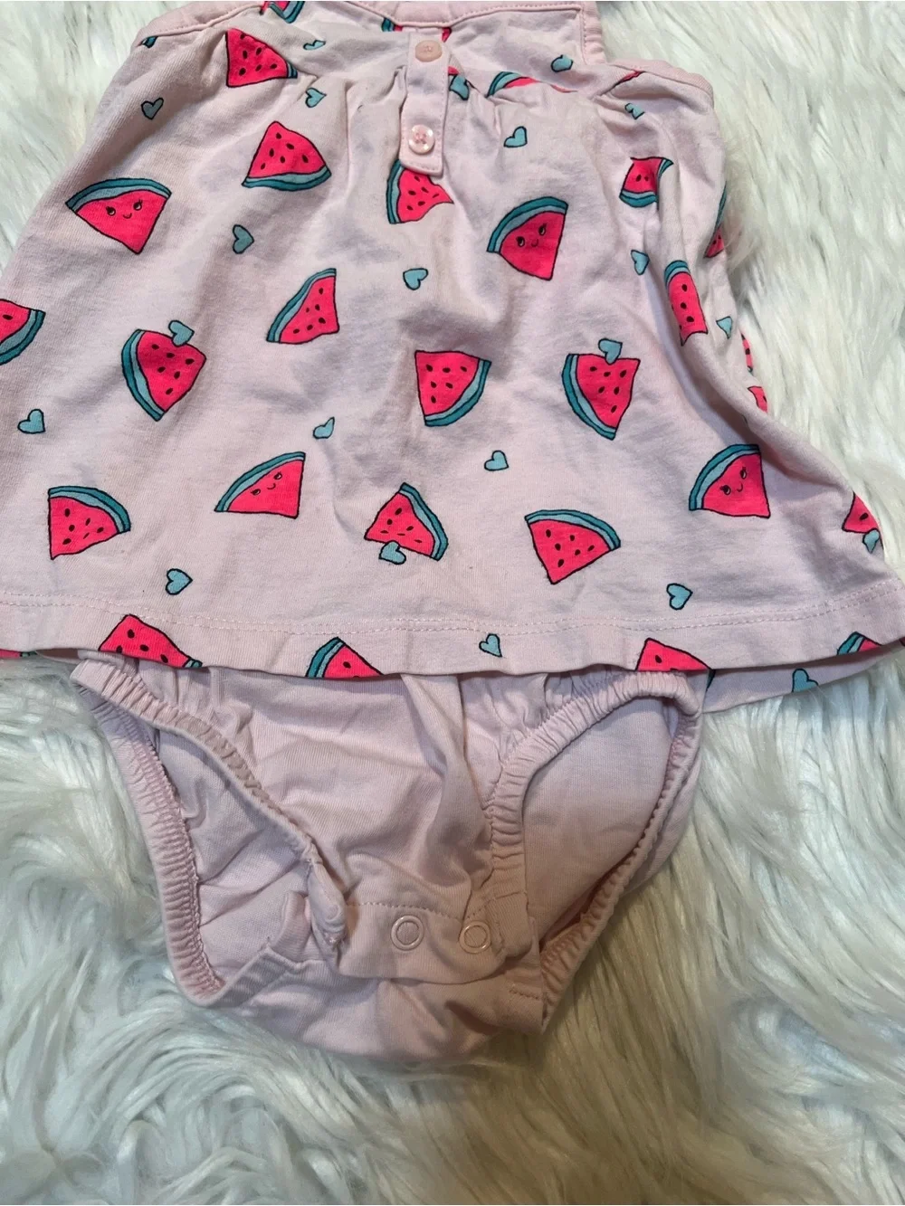 Carter's Baby Girls Sz 24 Months Romper Dress Light Pink Watermelon Print Cotton